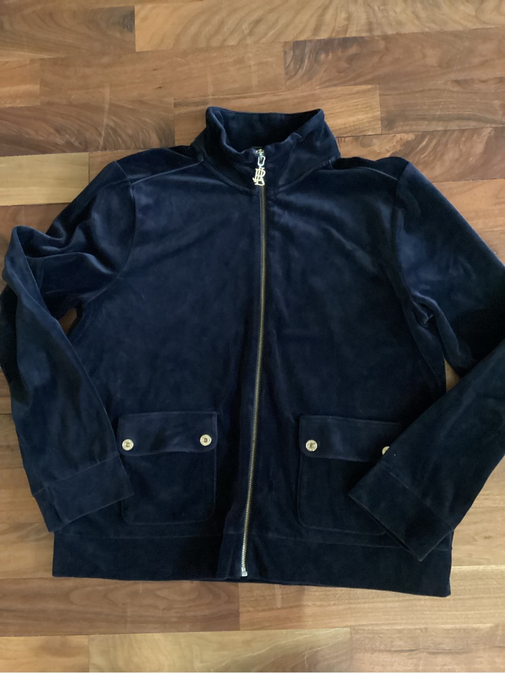 Lauren Ralph Lauren Navy Velvet Zip Front Bomber